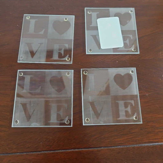 VTG KATE ASPEN LOVE HEART GLASS SET OF 4 COASTERS