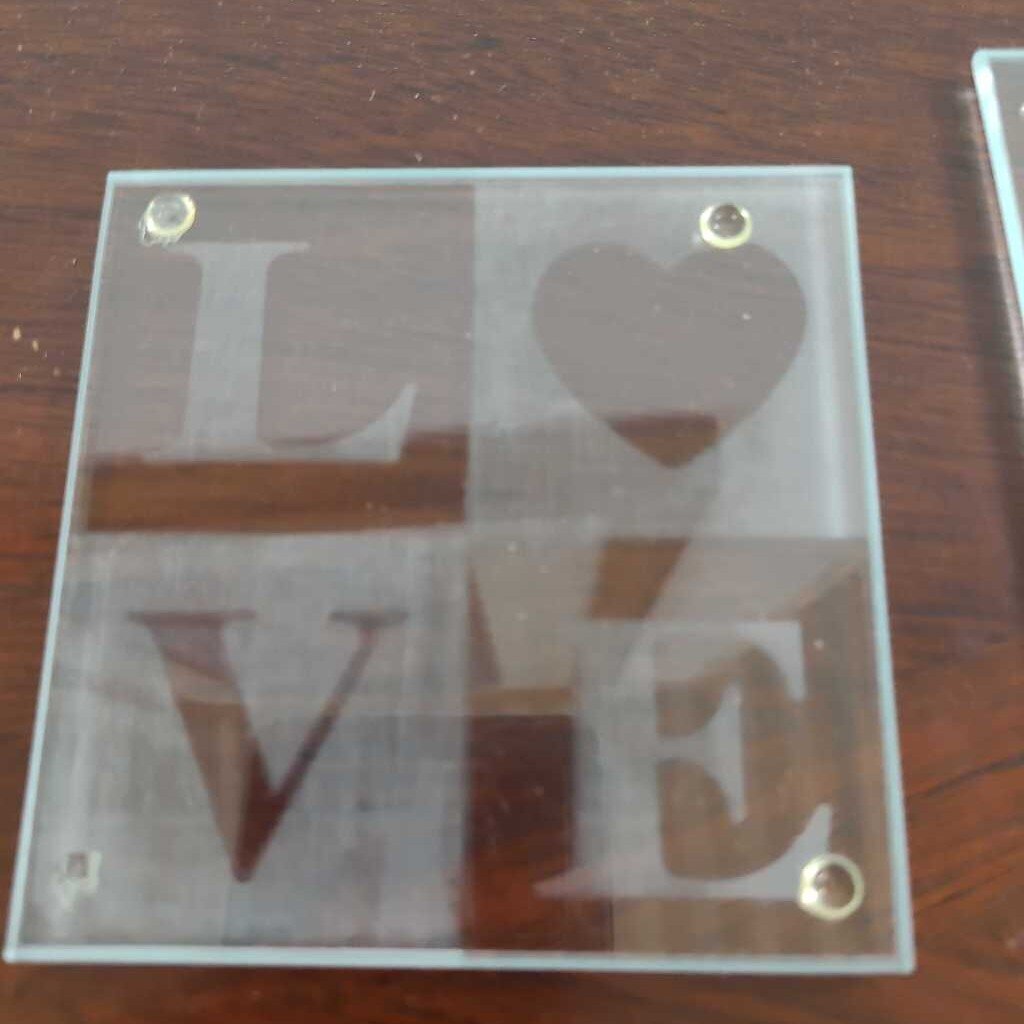VTG KATE ASPEN LOVE HEART GLASS SET OF 4 COASTERS