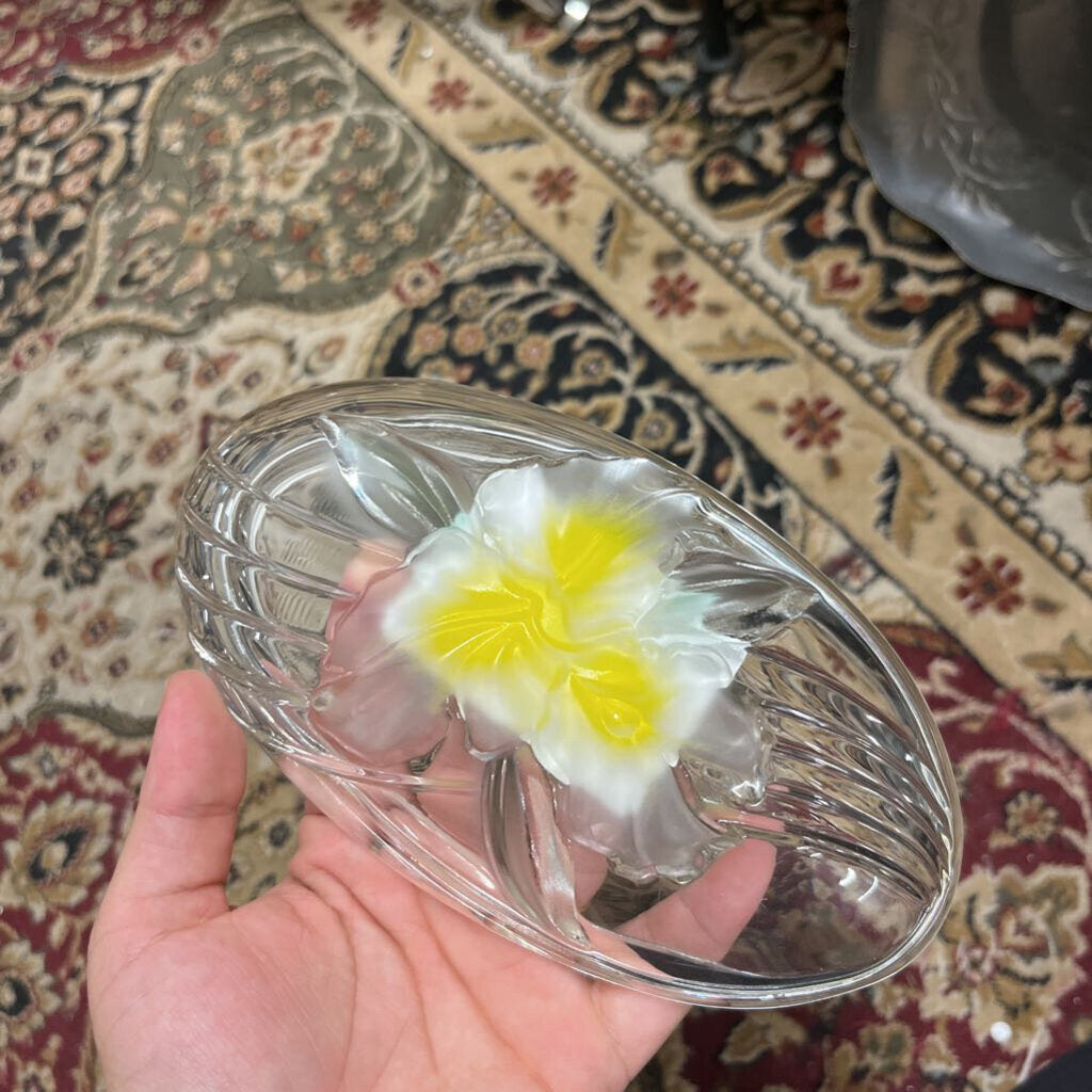 VTG STUDIO NOVA CANDY DISH ETCHED YELLOW ORCHID