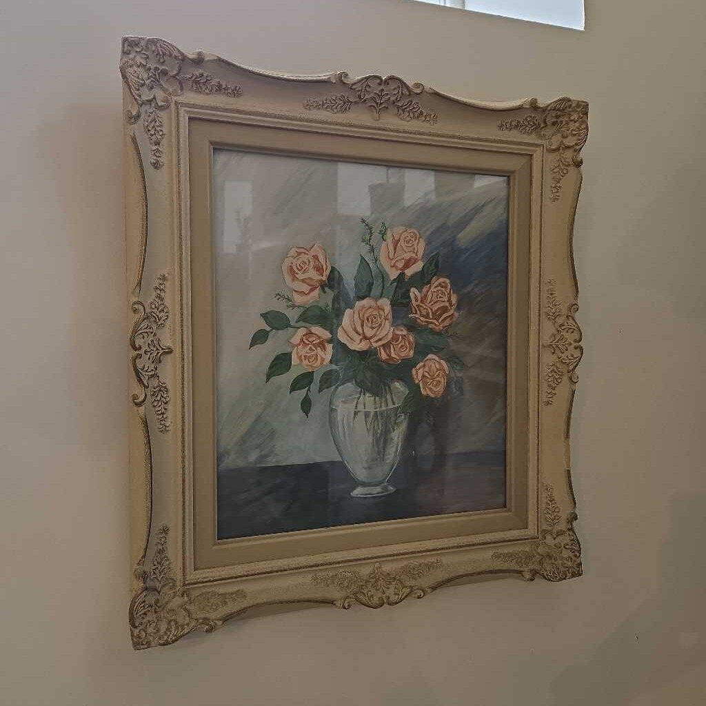 VTG CREAM & GOLD FRAME W/ORIGINAL ART