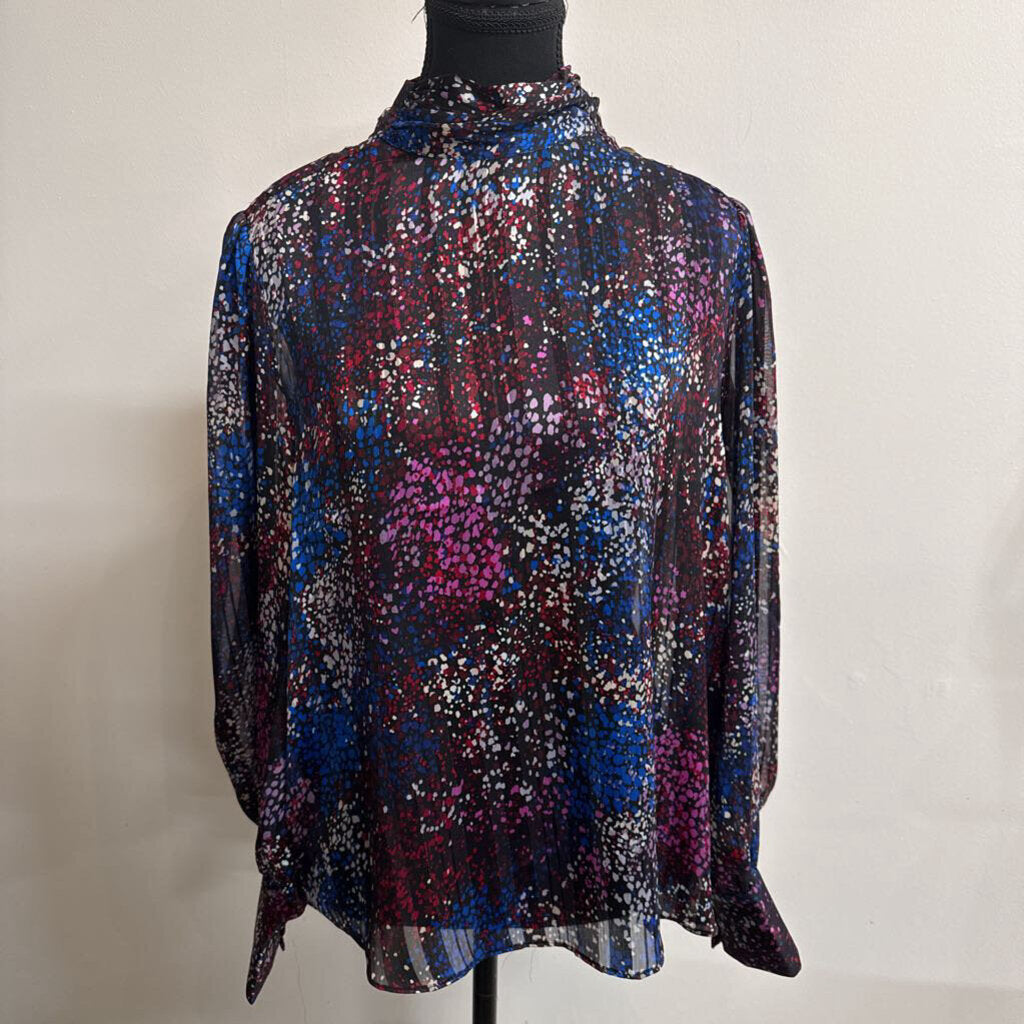 SHEER LONG SLEEVE MULTICOLOURED BLOUSE