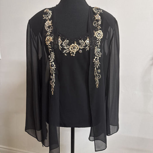 VINTAGE SHEER BLACK CAMISOLE AND SHAWL SET