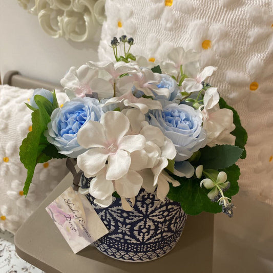 Blue Floral Decor Planter