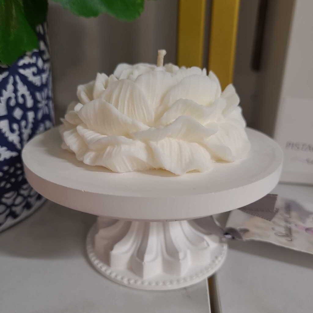Cement Stand with Peonies Candle