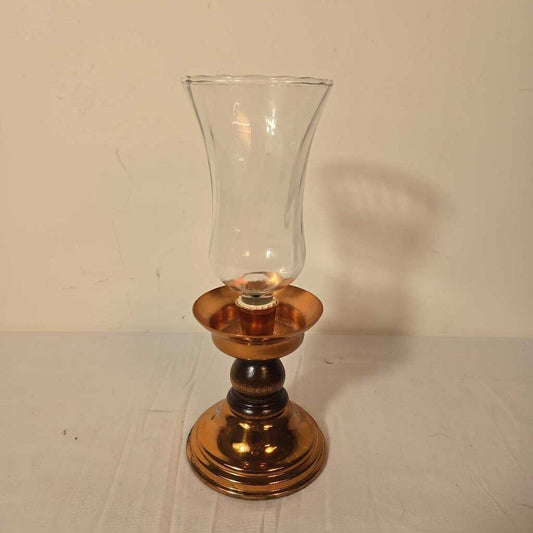 VTG COPPER & WOOD CANDLESTICK HOLDER