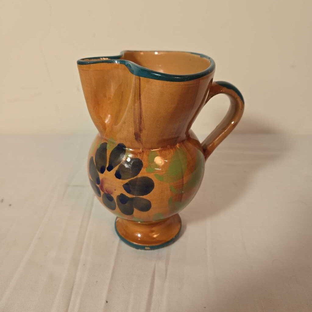 VTG HAND PAINTED TERRACOTTA PITCHER