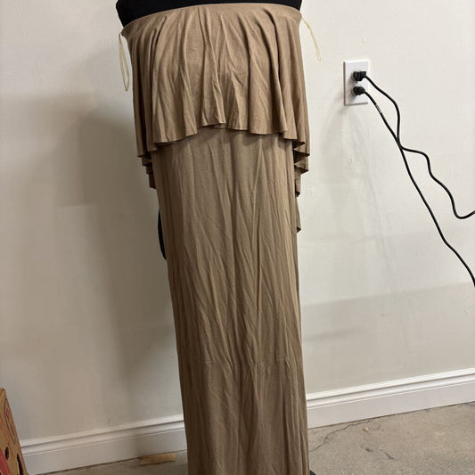 OFF THE SHOULDER TAN MAXI DRESS