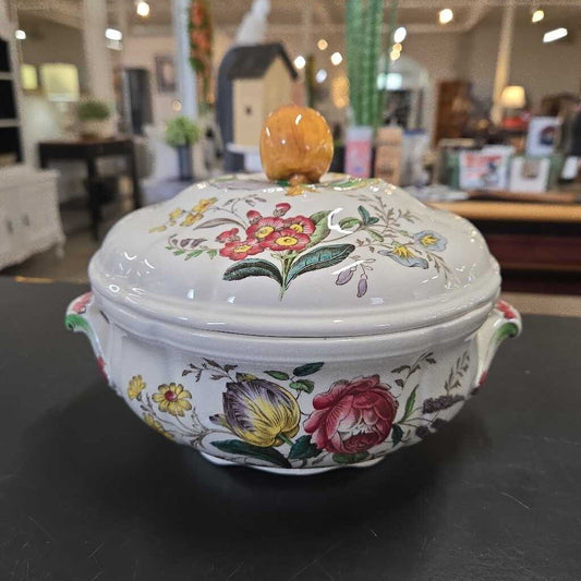 VTG SPODE LIDDED TUREEN W/APPLE HANDLE
