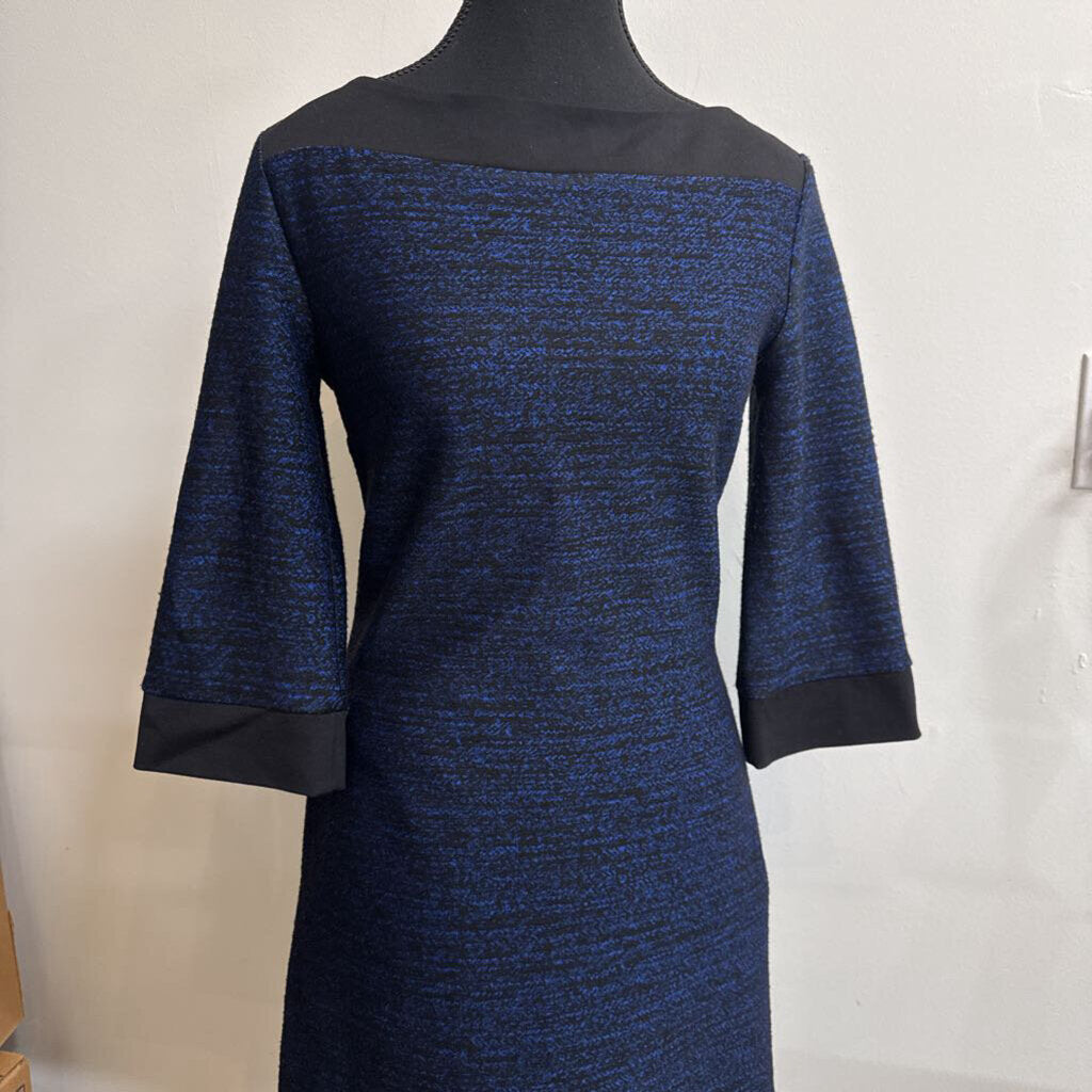 LE CHATEAU BLUE AND BLACK MIDI DRESS