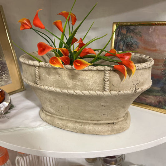 RUSTIC CERAMIC PLANTER WITH SCALLOPED EDGES FRUIT NOT INCLUDED