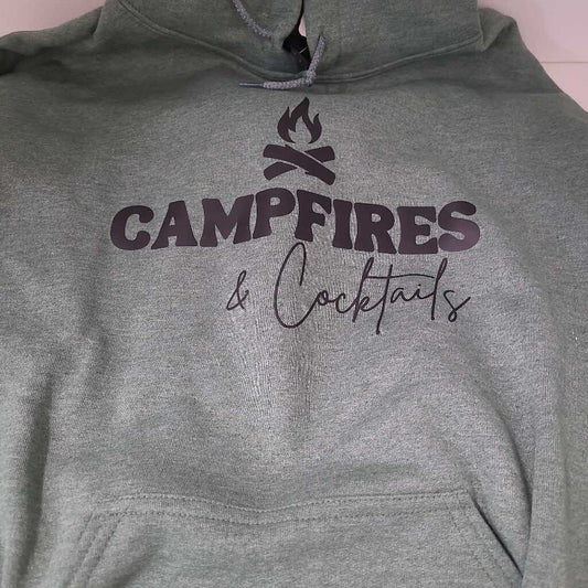 Campfires and Cocktails Hoodie Heather Green 2XL