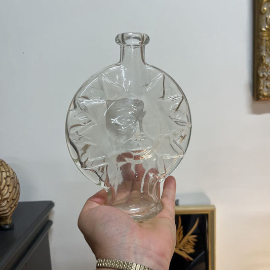 VTG MOD DEP CLEAR GLASS CELESTIAL SUN FACE BUD VASE