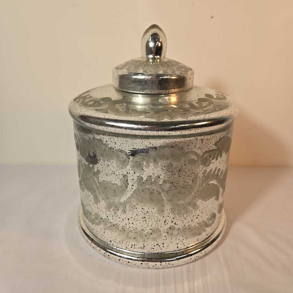 MERCURY GLASS LIDDED JAR