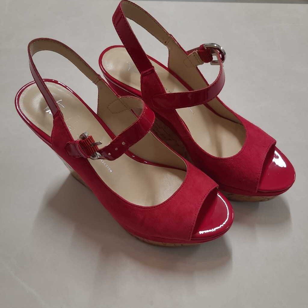 'ROXANNE' RED SUEDE CORK WEDGE