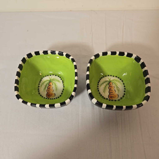 PR BLACK BOWLS W/PALM TREES