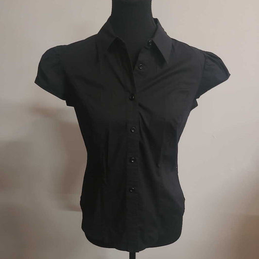 BLACK COTTON BLOUSE WITH SHORT SLEEVES