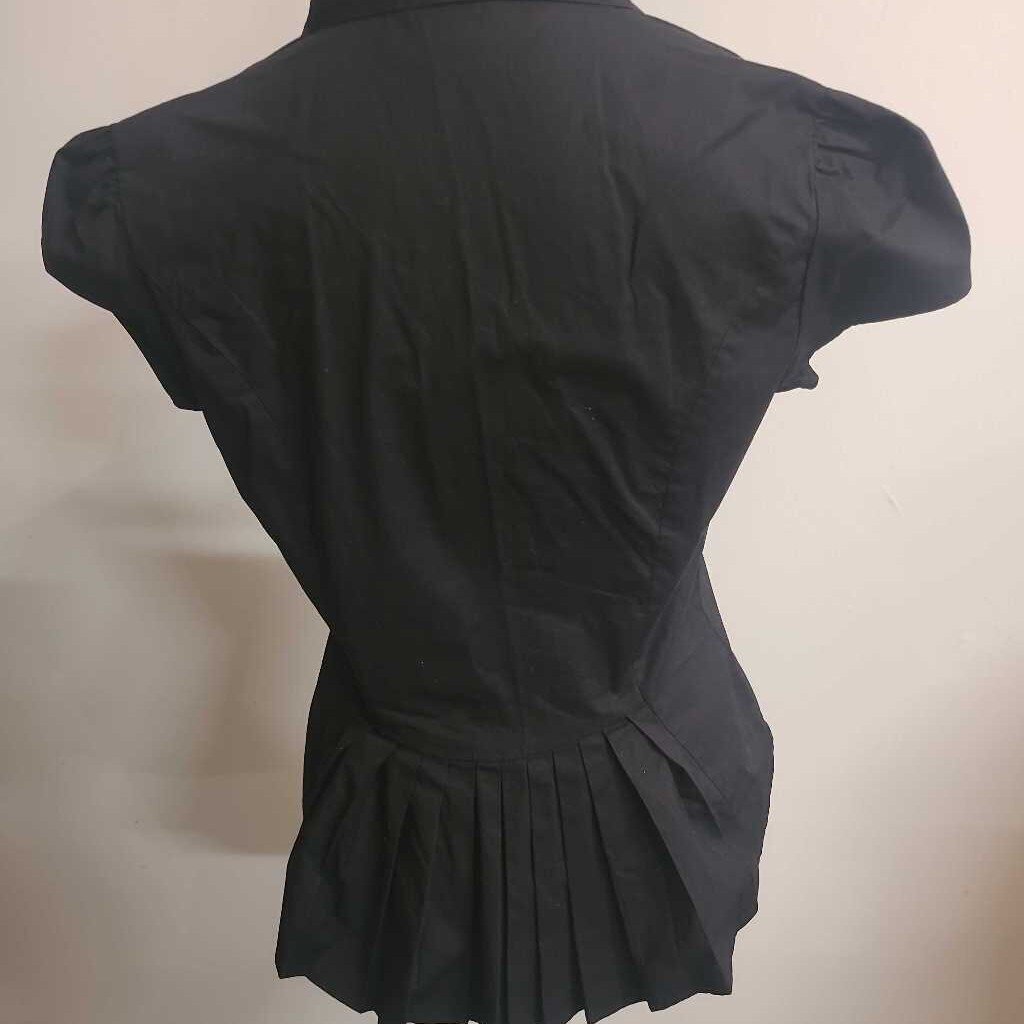 BLACK COTTON BLOUSE WITH SHORT SLEEVES