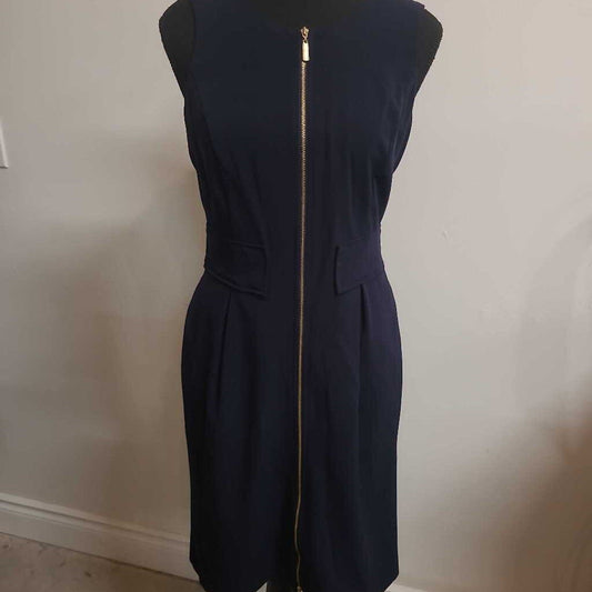 NAVY DRESS WITH GOLD ZIPPER