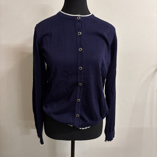 NAVY KNIT CARDIGAN W/JEWELED BUTTONS