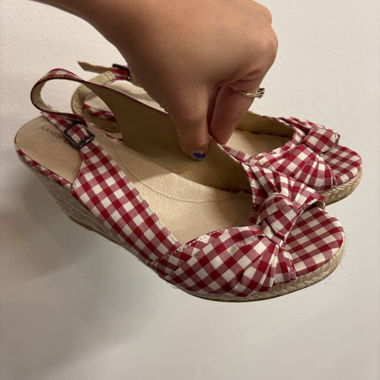 RED GINGHAM WEDGES - WIDE
