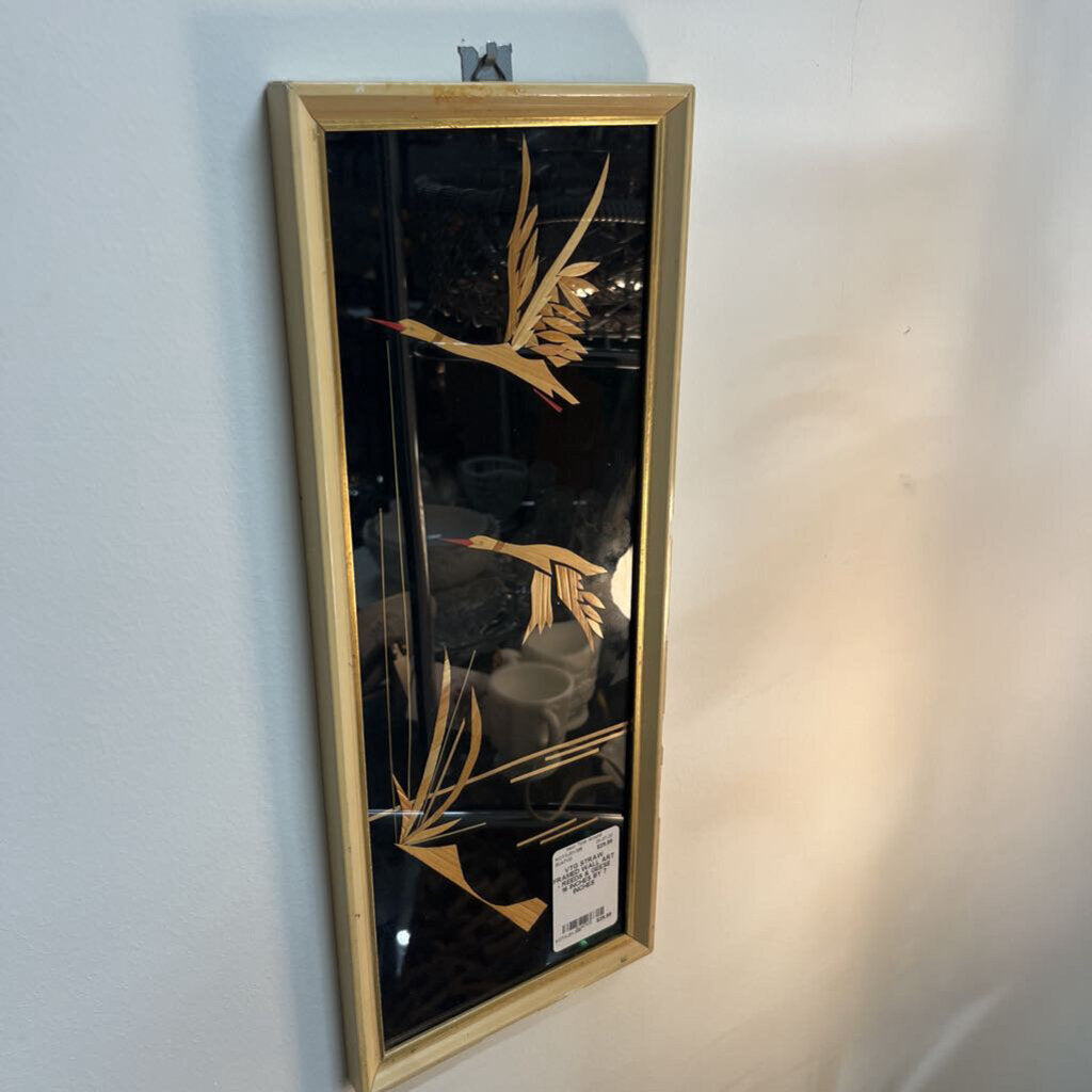 VTG STRAW FRAMED WALL ART - REEDS & GEESE
