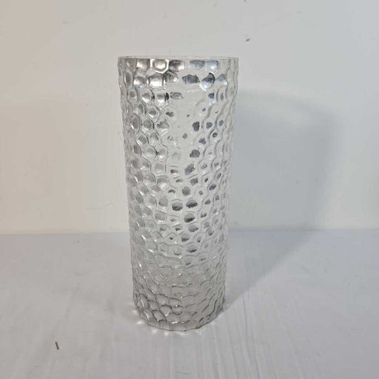 TALL SILVER DIMPLE GLASS VASE