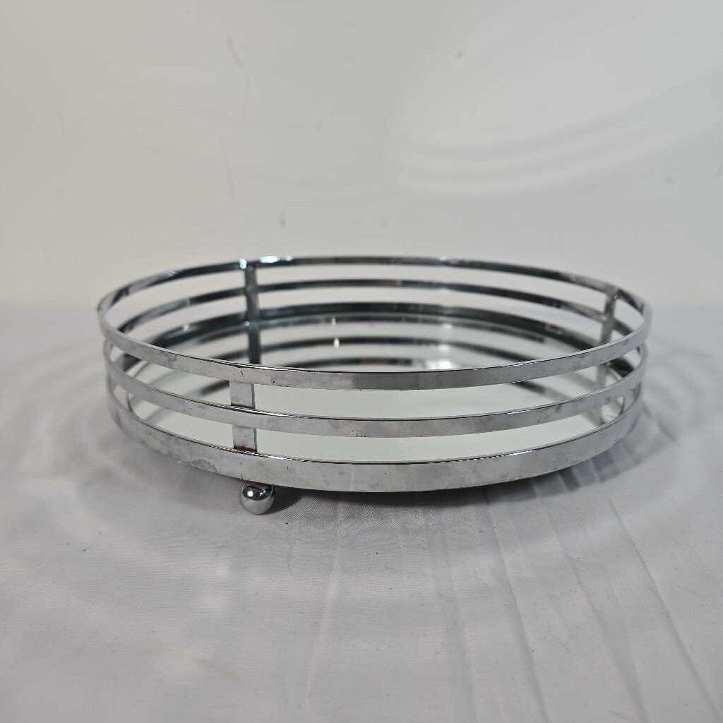 ROUND CHROME MIRRORED TRAY