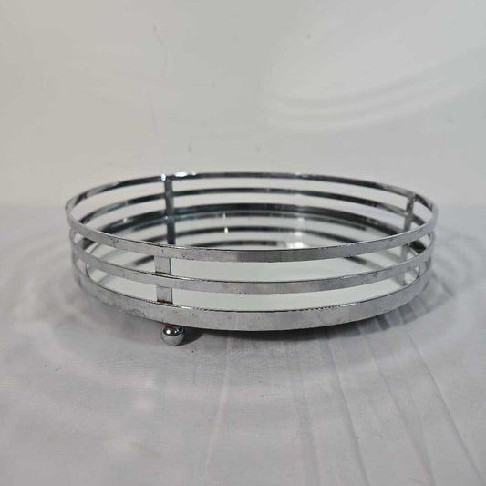 ROUND CHROME MIRRORED TRAY