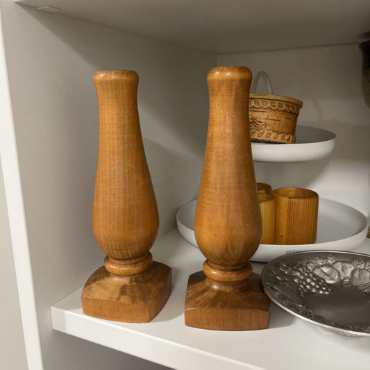 Wooden candlesticks, pair