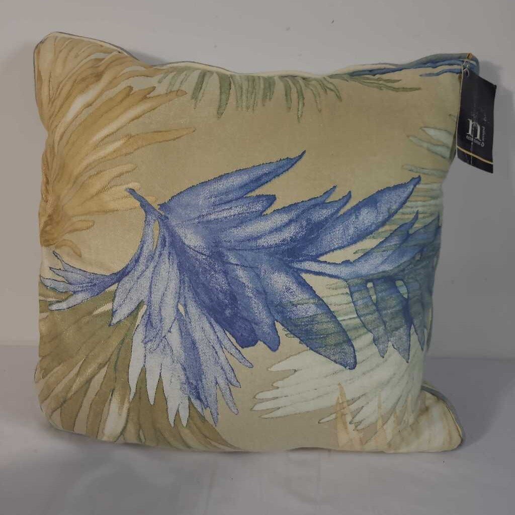 BLUE/GREEN STRIPE/LEAF PRINT PILLOW