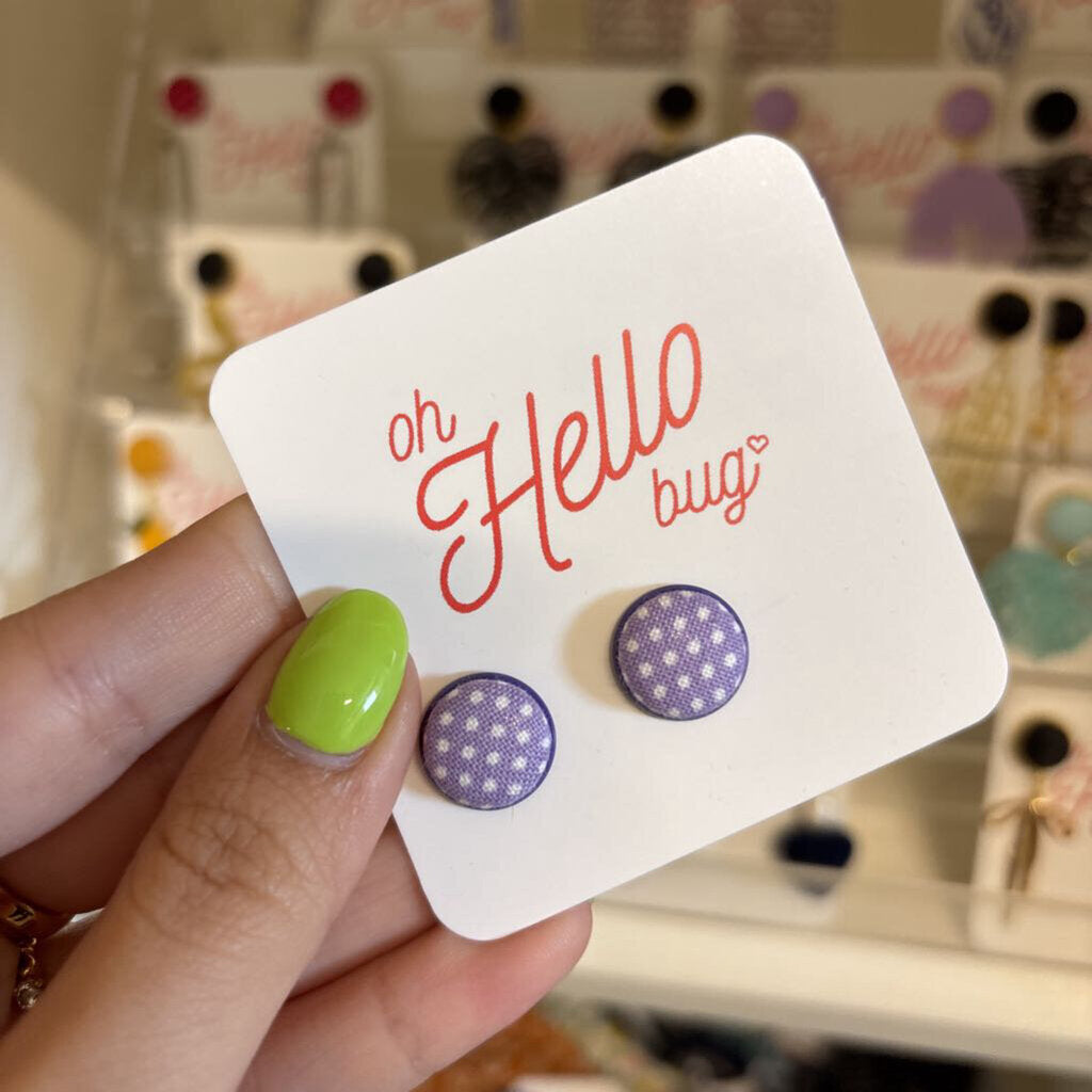 STUD EARRINGS - PURLPE/WHITE POLKA DOT