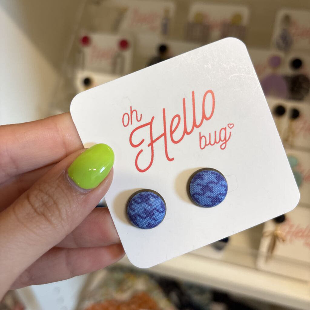 STUD EARRINGS - BLUE HOUNDSTOOTH