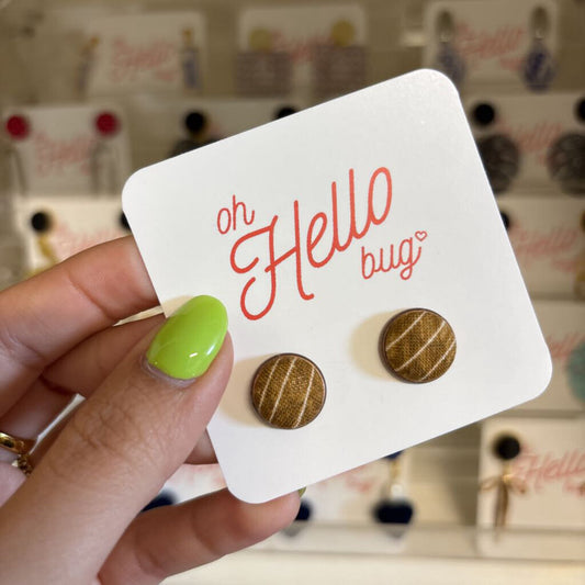 STUD EARRINGS - BROWN/WHITE STRIPE