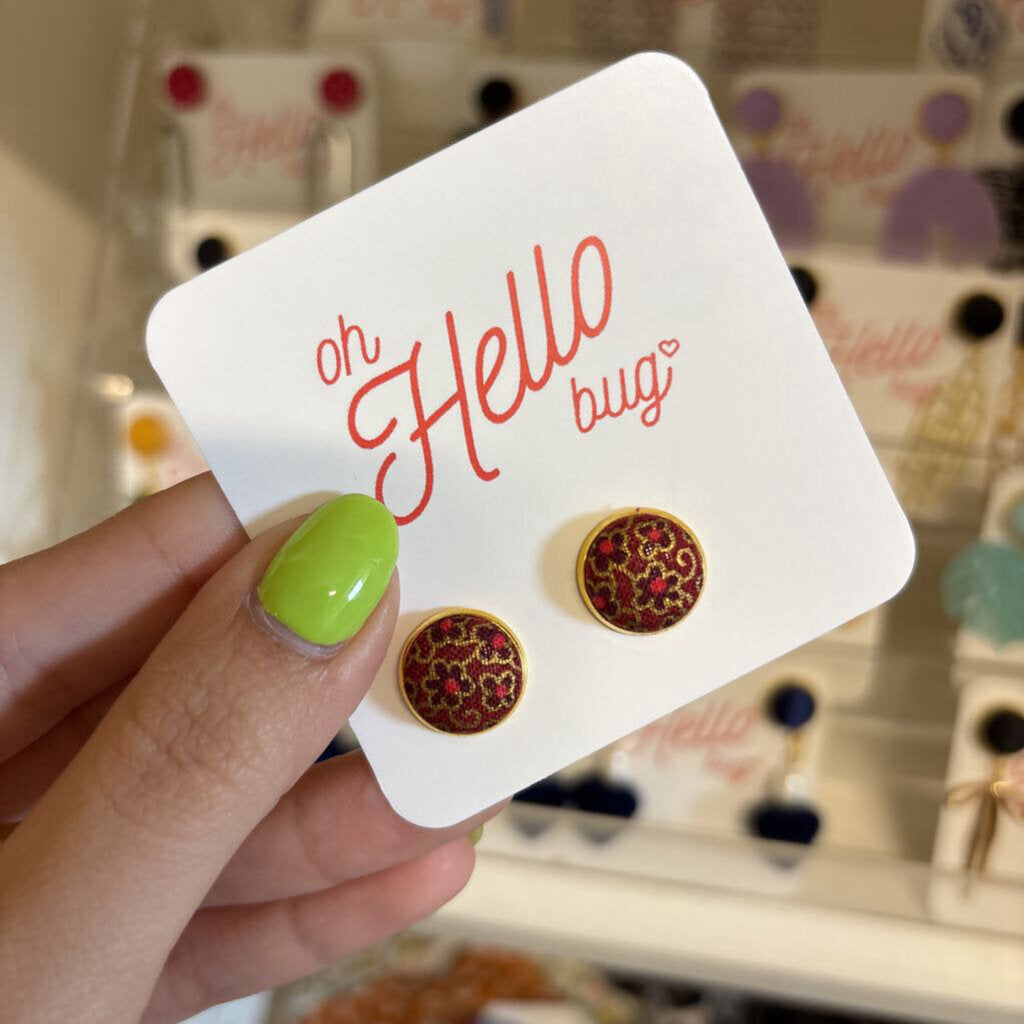 STUD EARRINGS - GOLD/RED FLOWERS