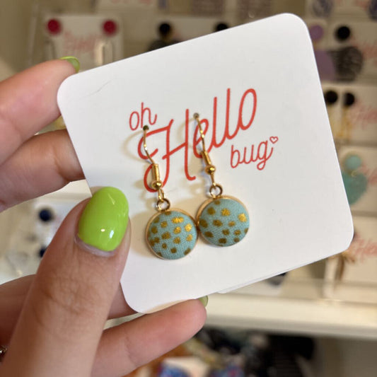DANGLE EARRINGS - BLUE/GOLD DOTS