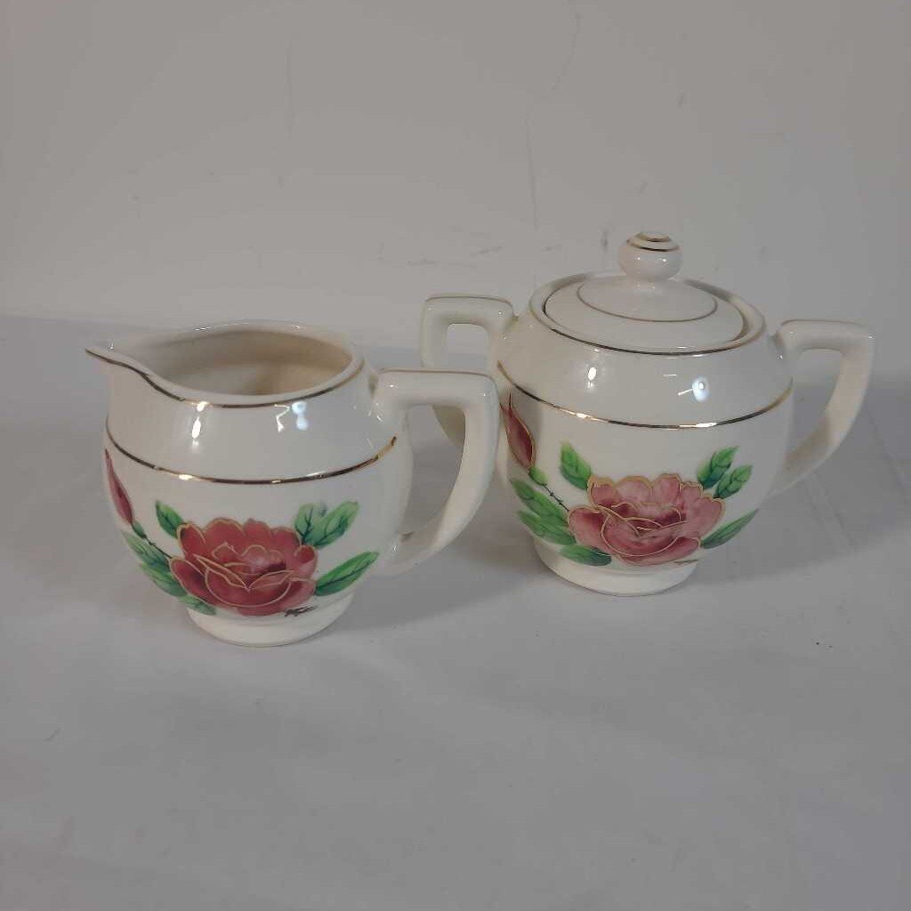 CREAM & SUGAR SET W/ROSE