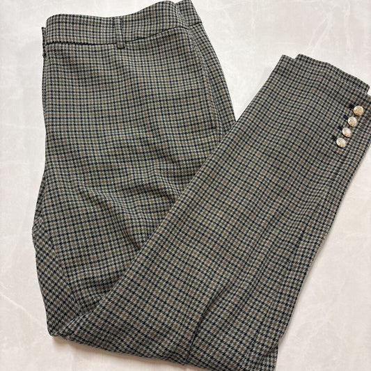 GREY HERRINGBONE PANTS W/GOLD BUTTON DETAIL