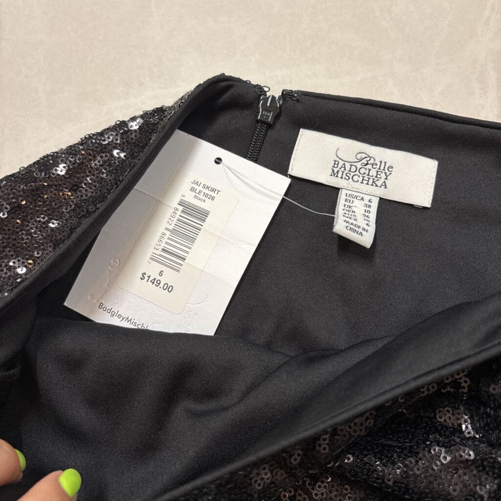 NWT JAI SEQUINS BLACK SKIRT W/SLIT DETAIL
