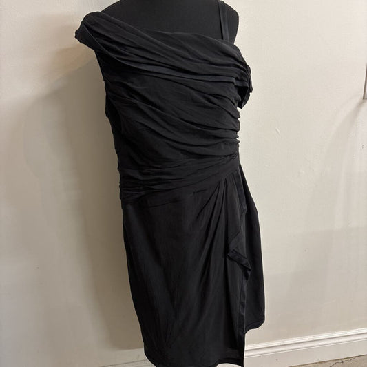 ANNE KLEIN BLACK TIERED MIDI DRESS