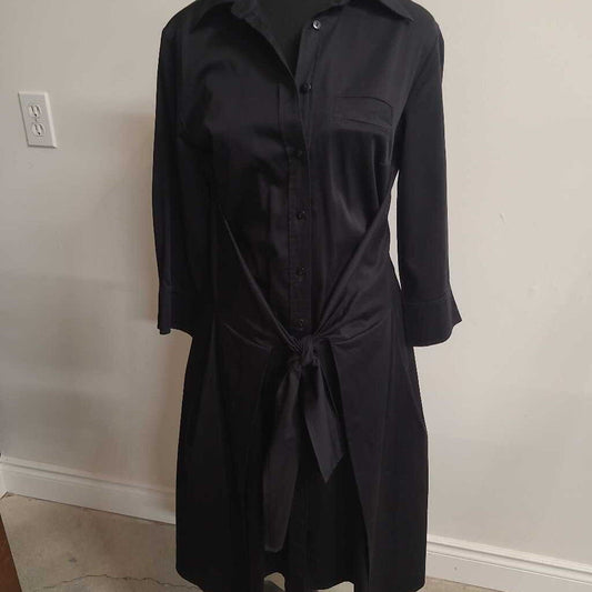 BLACK COTTON TIE FRONT DRESS