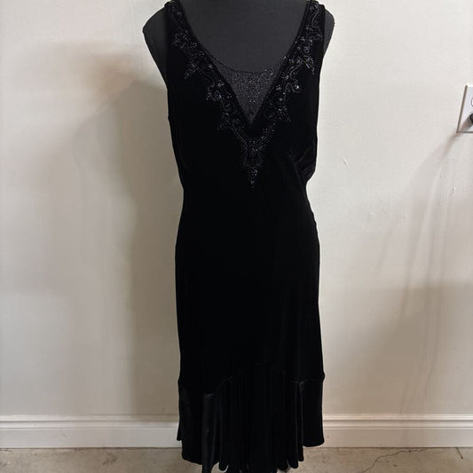 VELVET BLACK DRESS W/BEADED NECKLINE