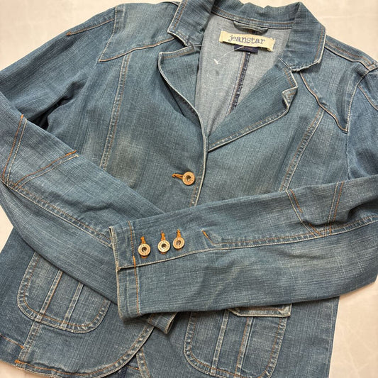 DENIM BLAZER JACKET W/LAPEL COLLAR