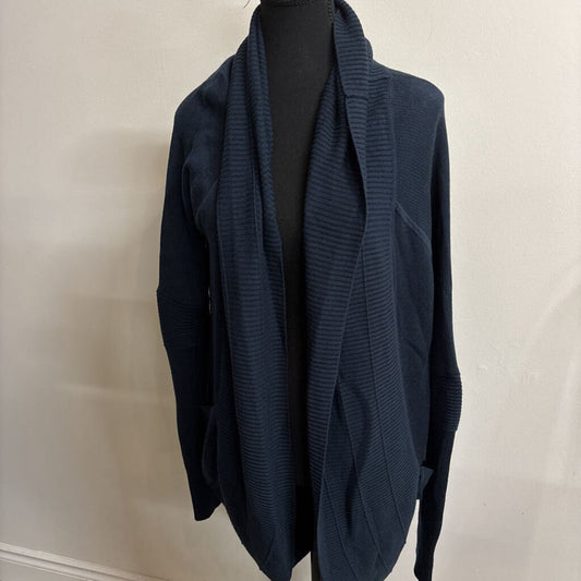 LONG NAVY WRAP SWEATER