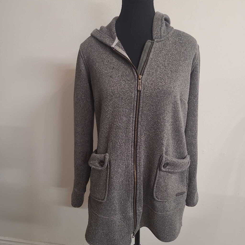 GREY FLEECE ZIP FRONT SWEATER