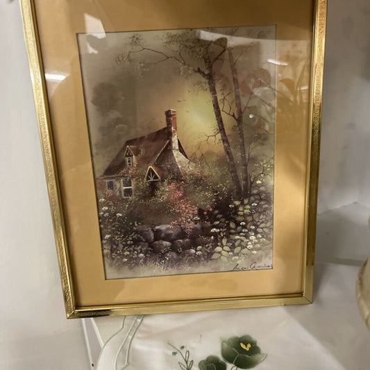 VTG ANDRES ORPINAS SIGNED COTTAGE/LANDSCAPE FRAMED PRINT