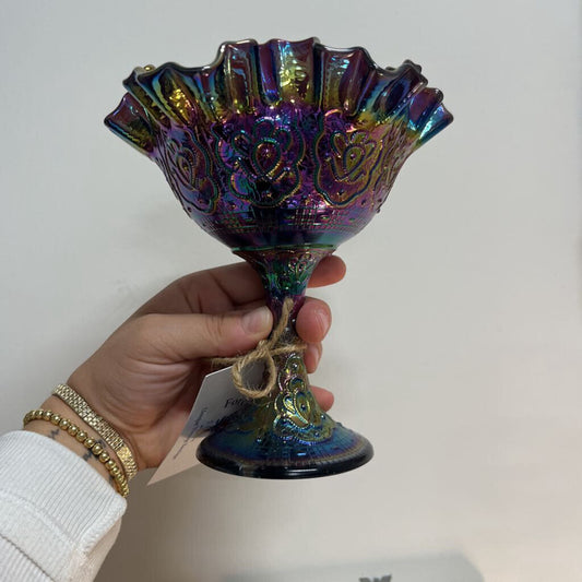 VTG FENTON AMETHYST CARNIVAL GLASS COMPOTE