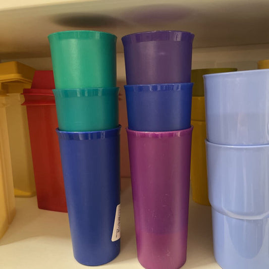 TUPPERWARE CUPS (6) BLUE GREEN PURPLE SET