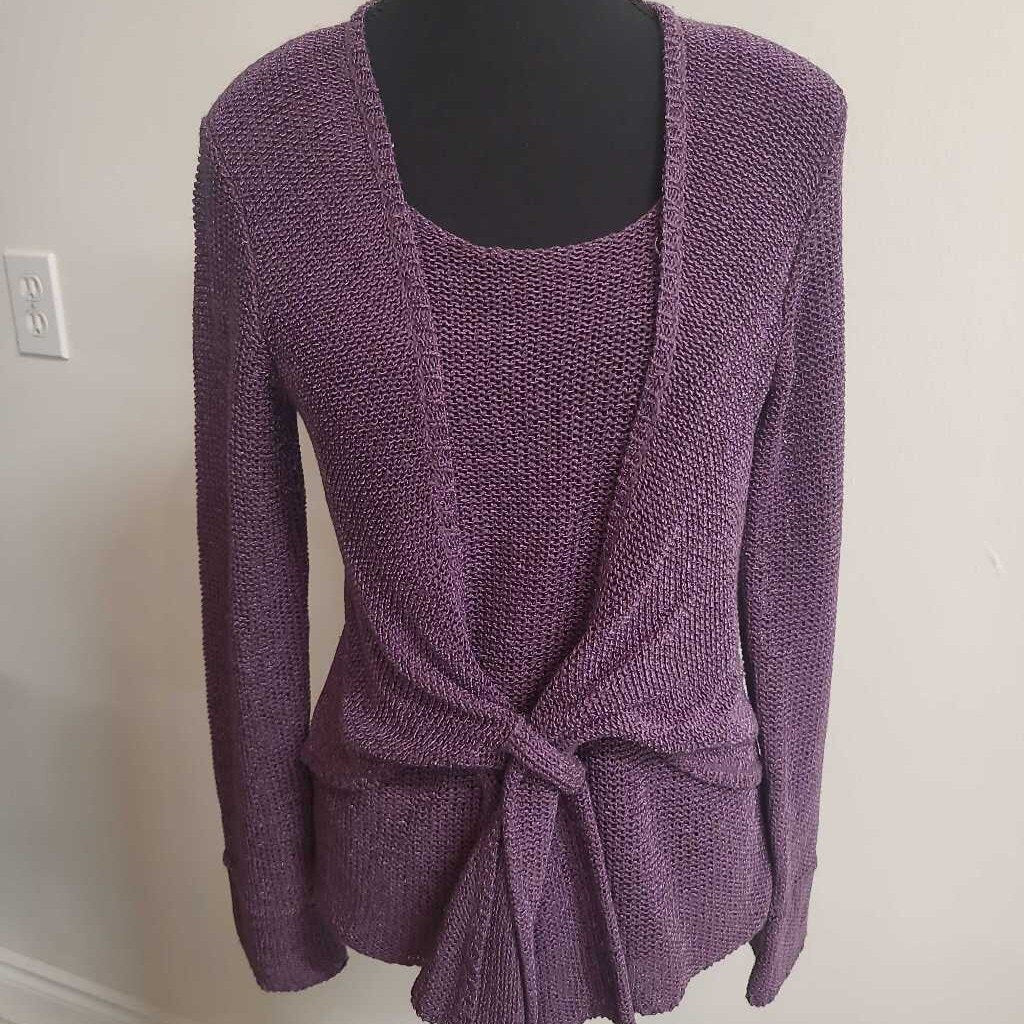 PURPLE TIE FRONT KNIT SWEATER