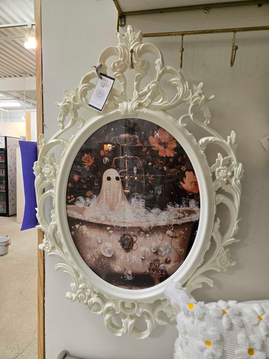 White Ornate Frame with Ghost and Cat
