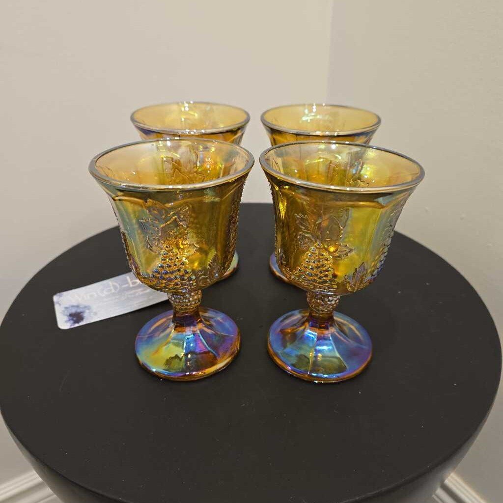 Marigold Carnival Glass Goblets Set of 4